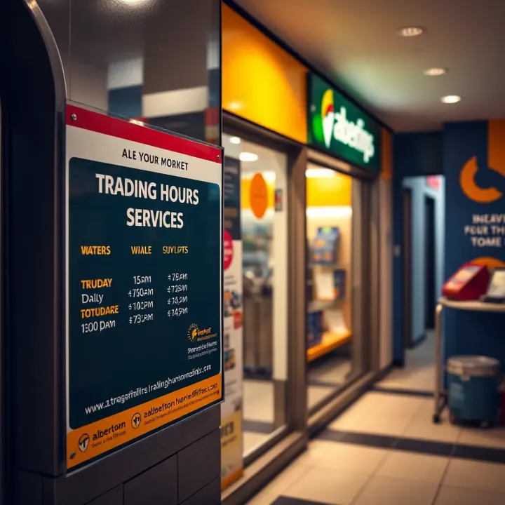 Trading Hours and Services at Alberton Home Affairs Informative signage displaying trading hours and available services at Alberton Home Affairs office