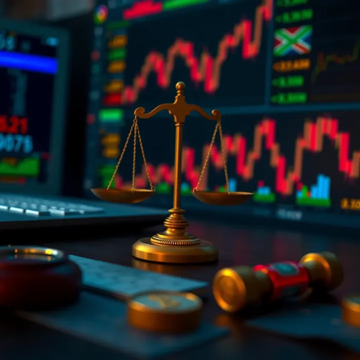 Legal Considerations and Risk Management for Binary Options in South Africa Illustration of legal and financial symbols representing compliance and risk management in South Africa