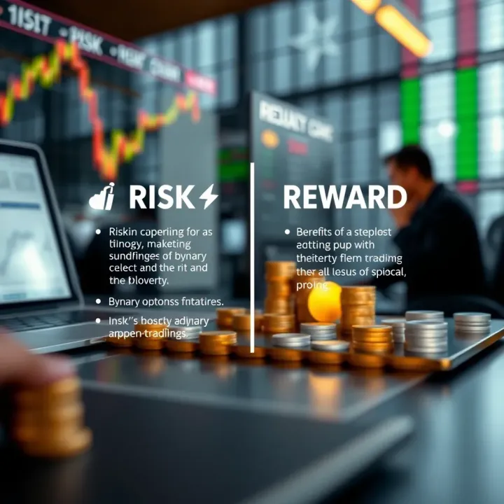 Conceptual graphic depicting risks and benefits associated with binary options trading