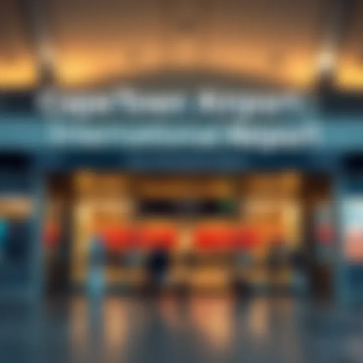 Exterior view of Cape Town International Airport terminal with clear signage and busy entrance area