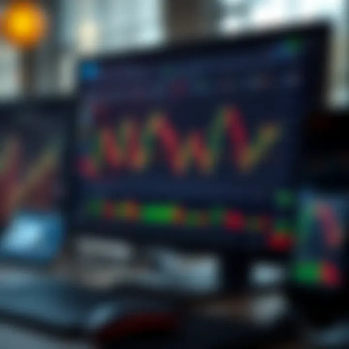 Interface displaying forex trading training software with charts and learning modules