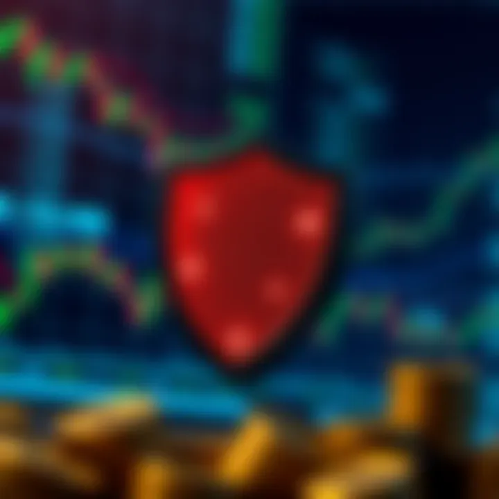Conceptual illustration of risk management in forex trading with protective shield and currency symbols