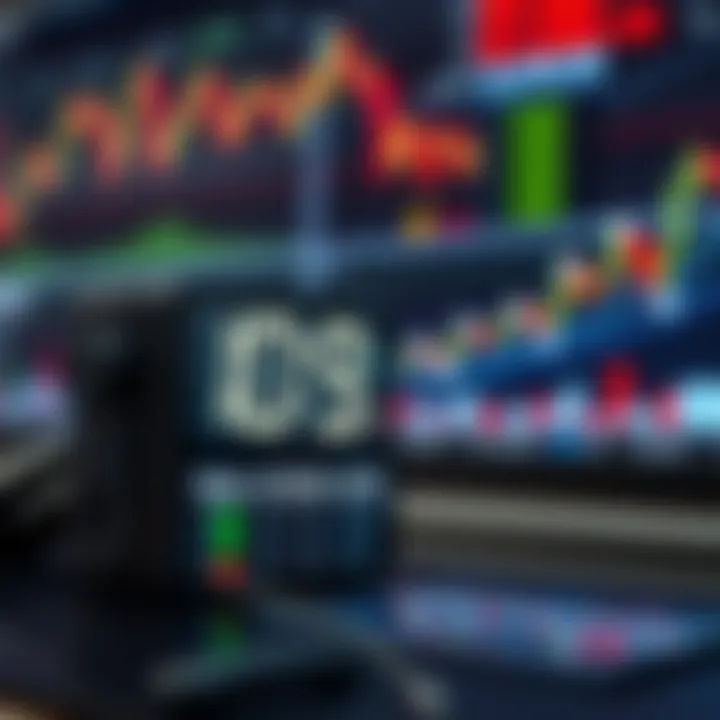 Rapid Trading Timeframe and Financial Chart Analysis Digital clock displaying rapid trading timeframe with financial charts in background