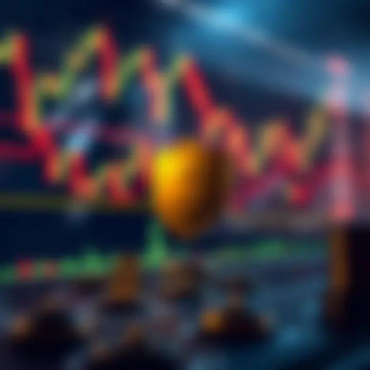 Risk management concept with forex charts, dollar signs and protective shield symbols