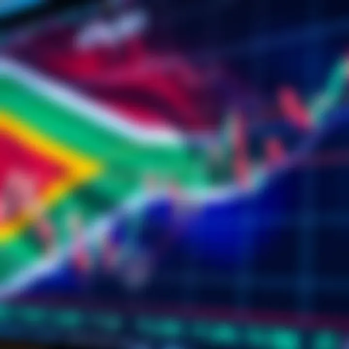 Graph showing currency pairs fluctuating with South African flag in background