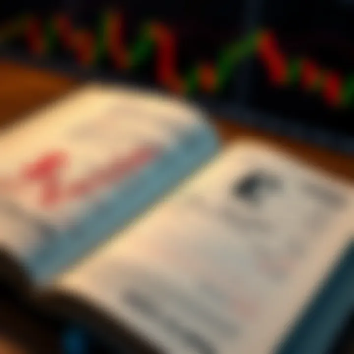 Open book with forex charts and currency symbols on pages