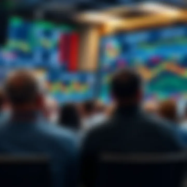 Group of traders attending a forex seminar in South Africa with charts and currency symbols on display