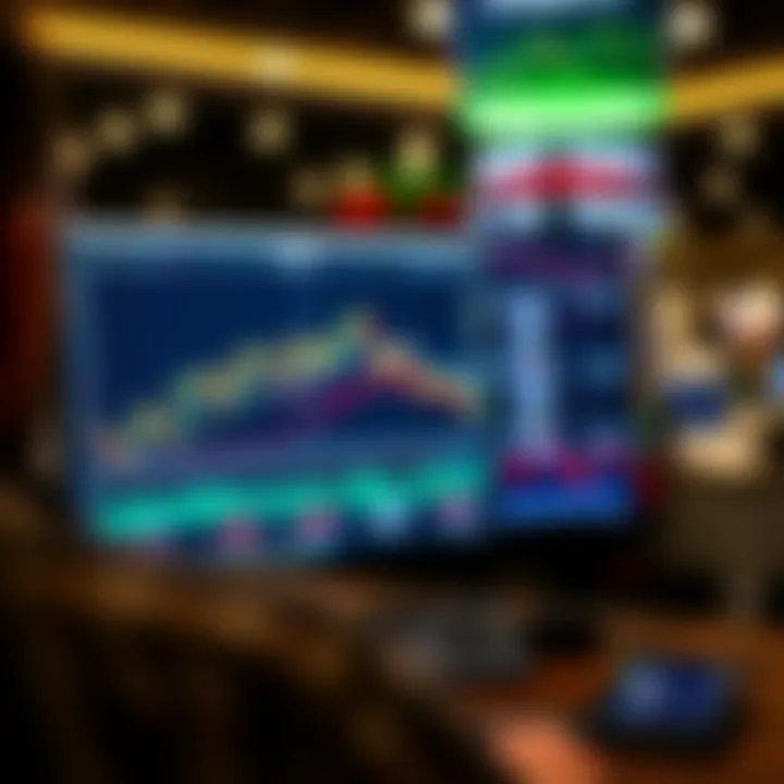 Forex trading simulator interface showing live currency charts and virtual trading dashboard