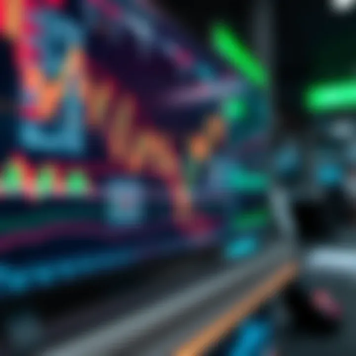 Vibrant forex trading chart with upward trend lines on a sleek digital display