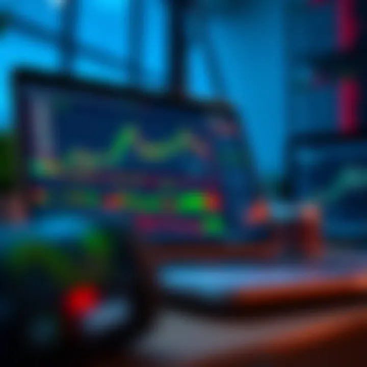 Illustration of a laptop displaying Forex trading interface with charts and indicators