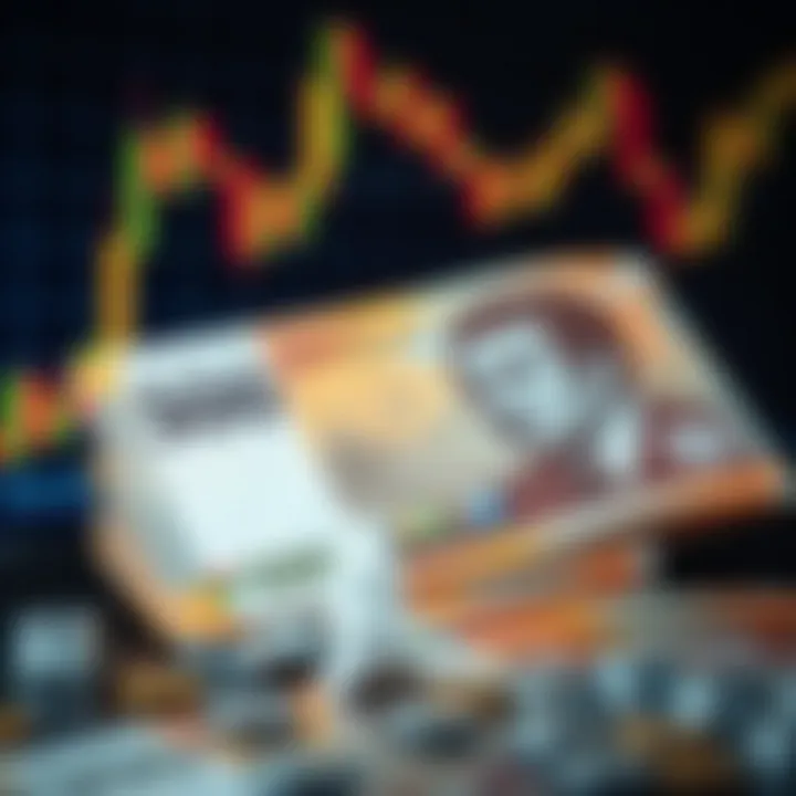 Digital representation of South African currency notes with binary options trading chart in background
