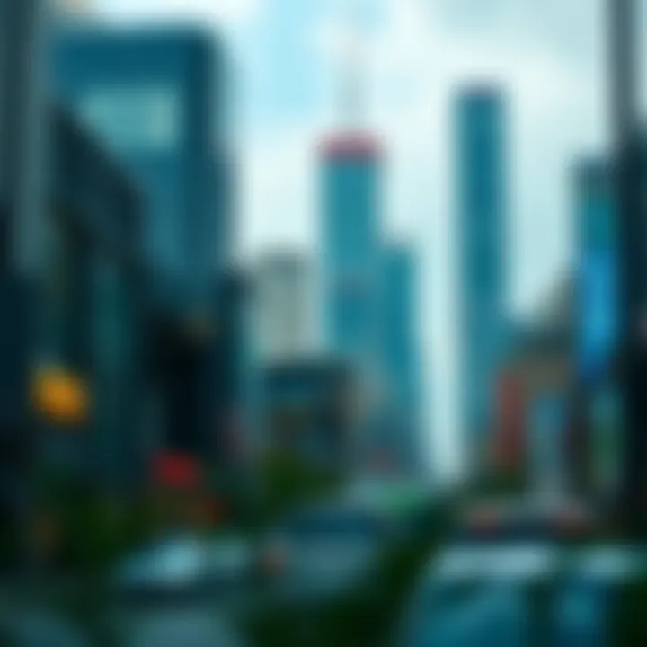 Cityscape of Yokohama illustrating the financial district with skyscrapers and trading activity