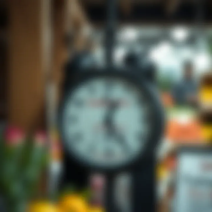 Clock showing typical trading hours for fruit and vegetable markets in Kuilsriver with seasonal variations