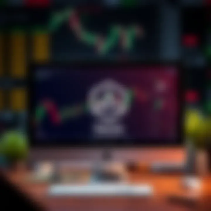 Online Forex Broker Platform Featuring Regulatory Compliance Illustration of a computer screen displaying an online forex broker platform with regulatory compliance symbols