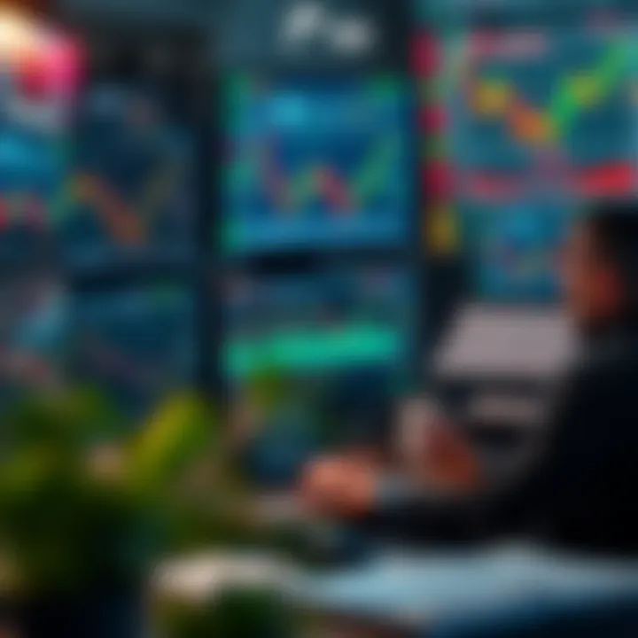 Comprehensive Market Analysis for Forex Trading Trader analyzing multiple monitors displaying forex charts and market data