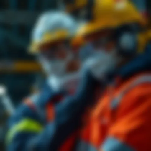 Ensuring Workplace Safety through Hazard Identification and Inspection Workplace safety professional wearing protective gear and inspecting equipment to identify hazards