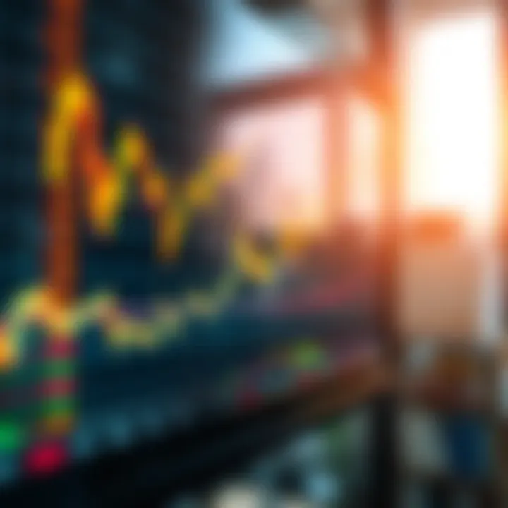 Graph showing upward trends and forex trading signals on a digital screen