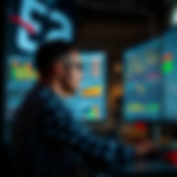 Professional analyzing financial data on computer screens with charts and graphs