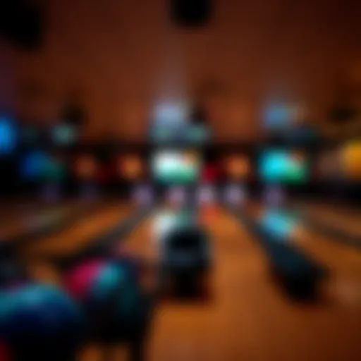 Atmosphere Inside Ten Pin Bowling Venue at Menlyn Interior view of a lively ten pin bowling alley with colorful lanes and bowling balls