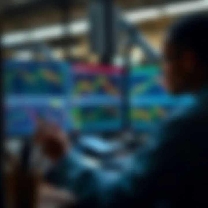 Illustration of a trader using PDF charts to monitor forex trading sessions and optimize trading schedules