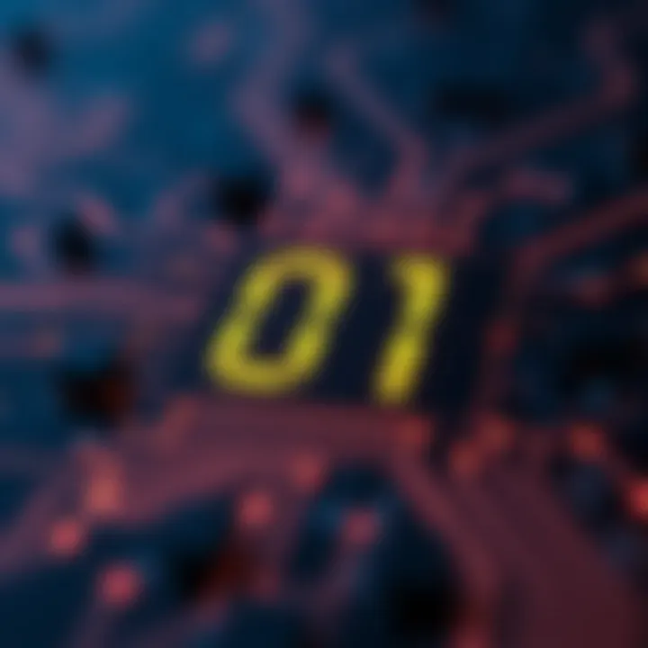 Diagram illustrating binary digits 0 and 1 connected to digital circuits