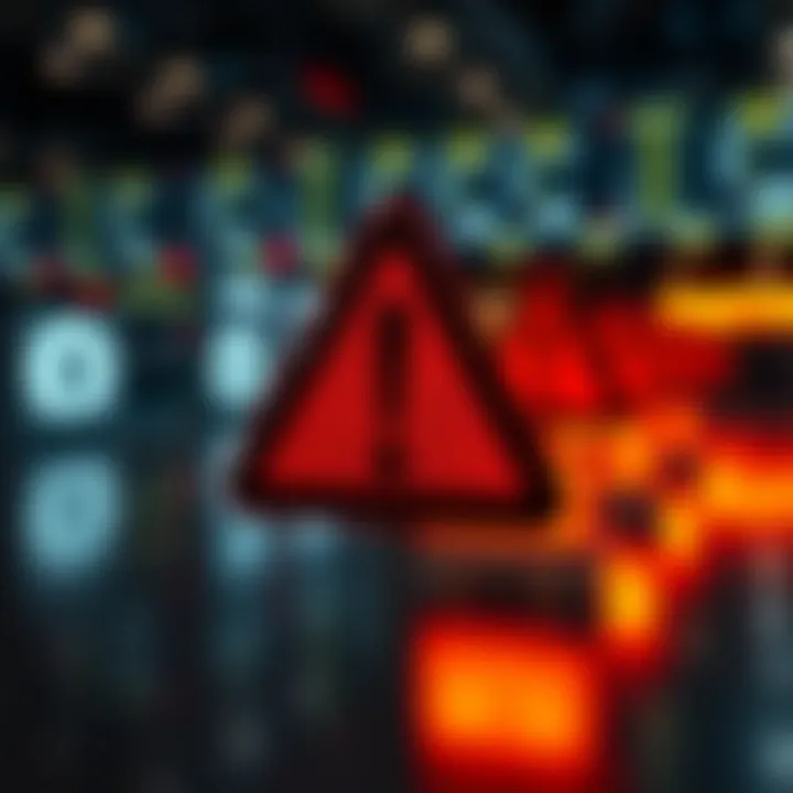 Warning Symbols Highlighting Fraud and Transparency Issues in Trading Visual representation of fraud and lack of transparency warnings in financial trading