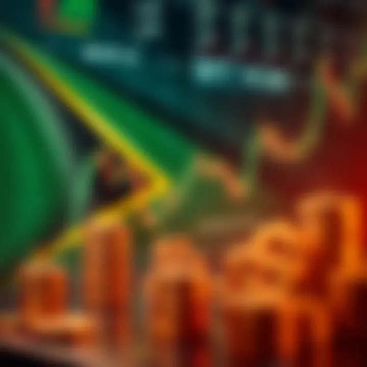 Illustration of South African flag with forex trading charts and currency symbols