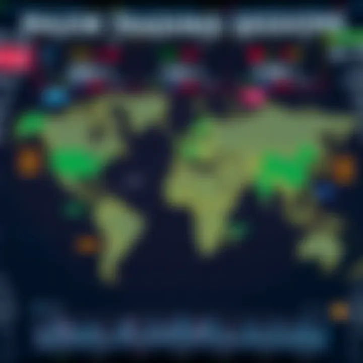 Global map highlighting major forex trading sessions across different continents