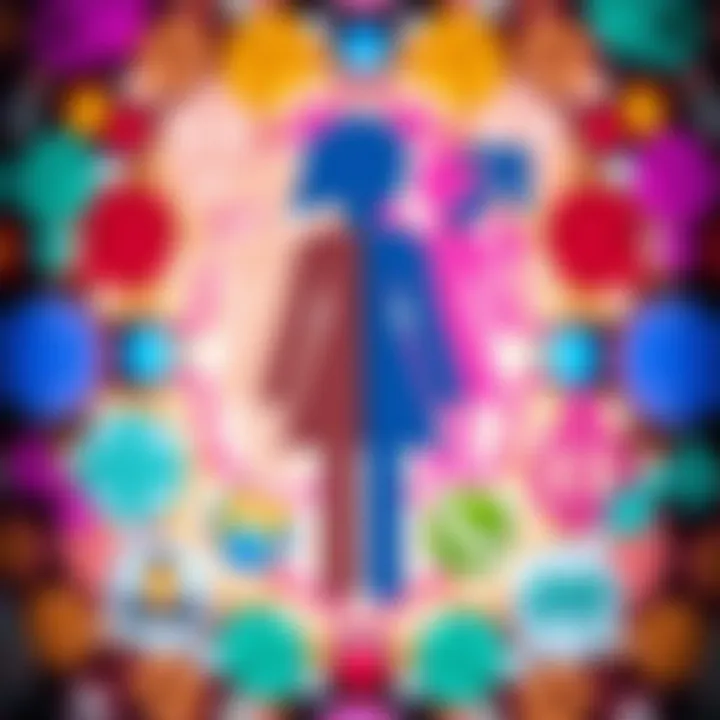 Abstract representation of diverse gender symbols interconnected in a colorful pattern