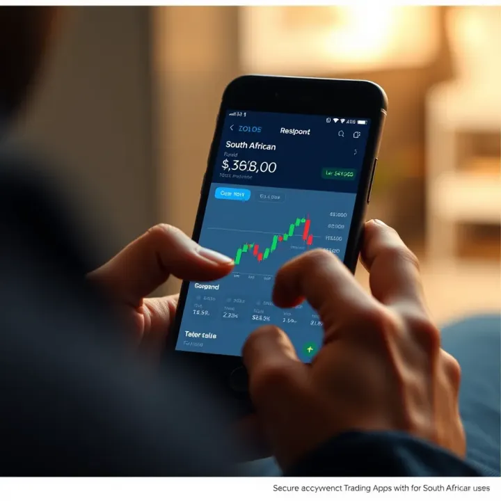 User interacting with a secure cryptocurrency trading application on a smartphone displaying South African Rand values