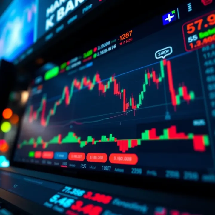 User interface of a cryptocurrency trading application with charts and market data