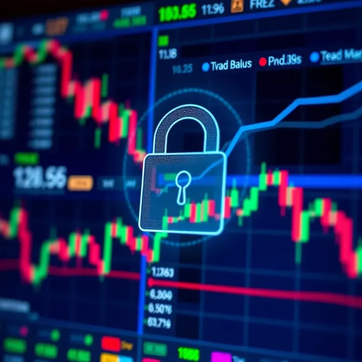 Secure digital lock icon overlaying a forex trading dashboard emphasizing security and regulatory compliance