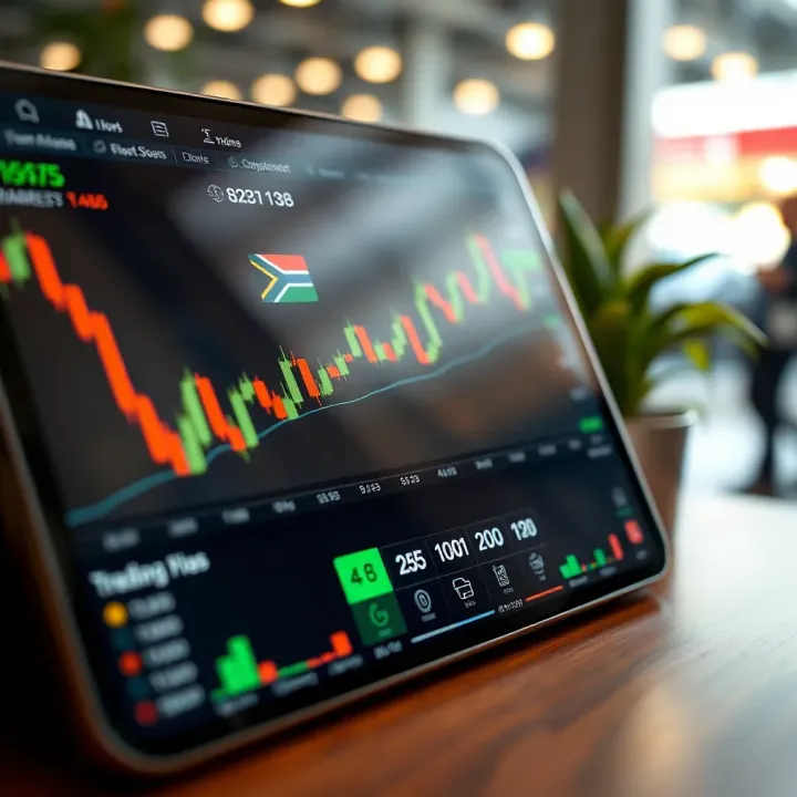 Trading App Interface with Market Analysis and Investment Choices Screenshot of a popular trading app interface showing stock charts and investment options for South African users