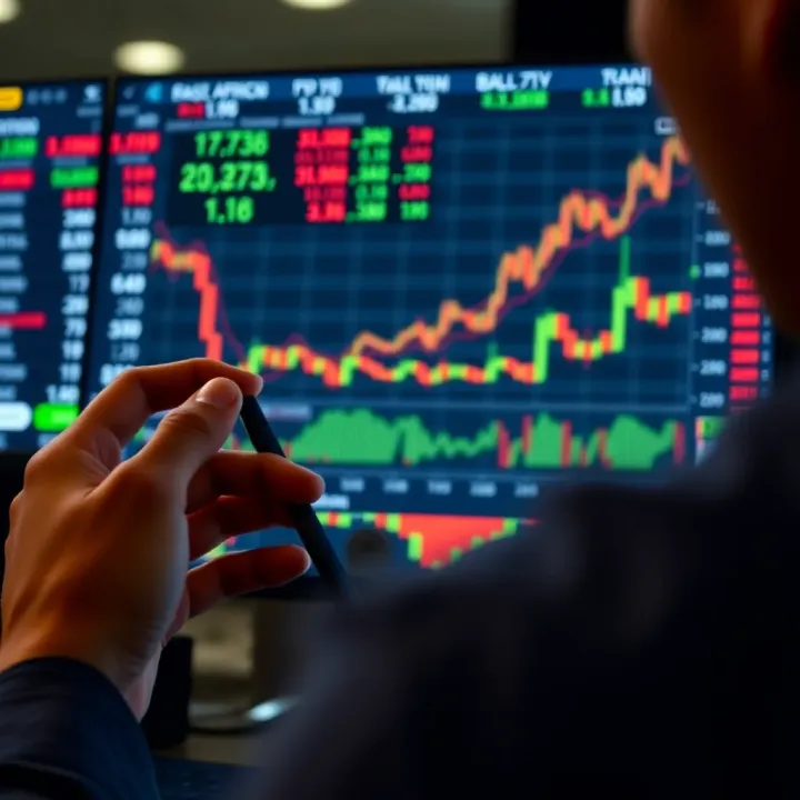 User interacting with a mobile trading application showing stock charts and market data