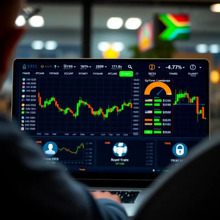 Secure Trading Platform with Account Choices and Compliance Features Illustration of a secure online trading platform interface with multiple account options and regulatory compliance icons