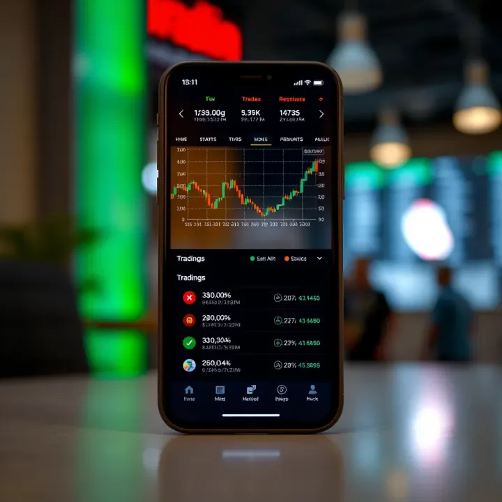 Mobile phone screen showing user-friendly trading app interface with clear charts and options