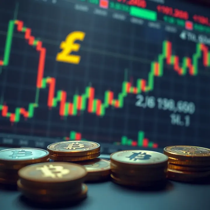 Forex Trading Dynamics Illustrated with Currency Symbols and Charts Currency symbols and candlestick charts representing forex trading activity in Johannesburg