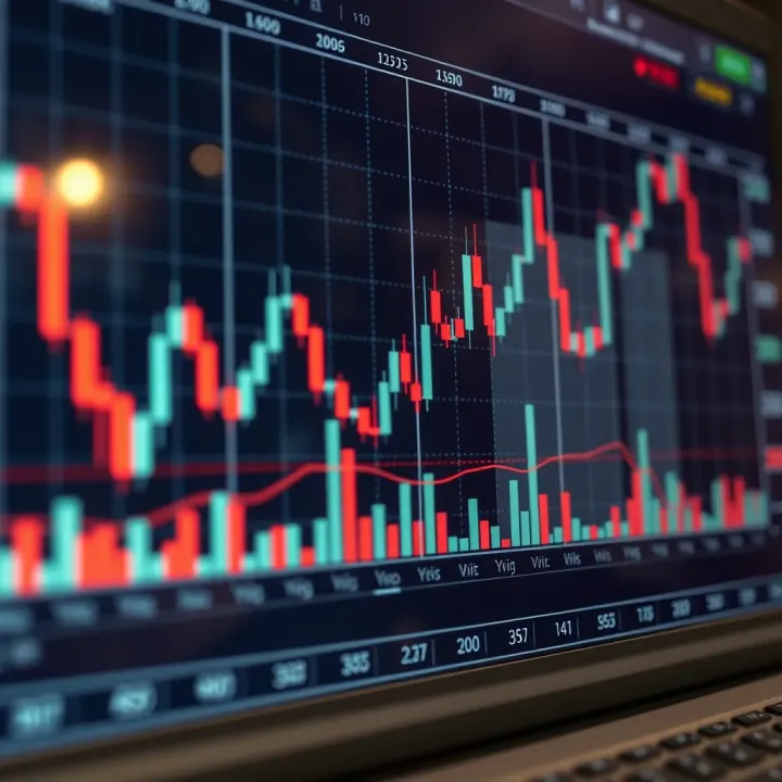 Graph showing currency exchange rates with upward trends and forex chart indicators