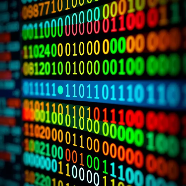 Visual representation of converting a hexadecimal code into a binary code with color-coded sections