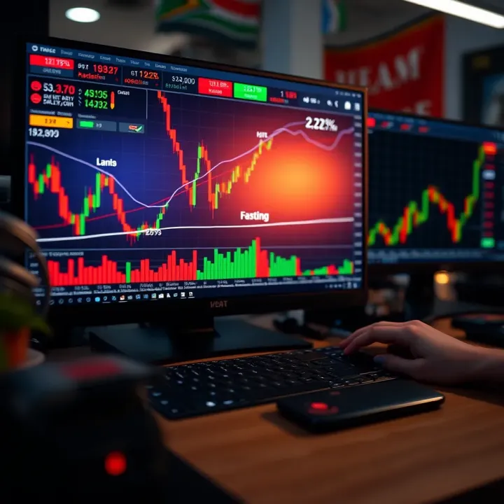 Illustration of digital forex trading environment showing virtual currency and analytics