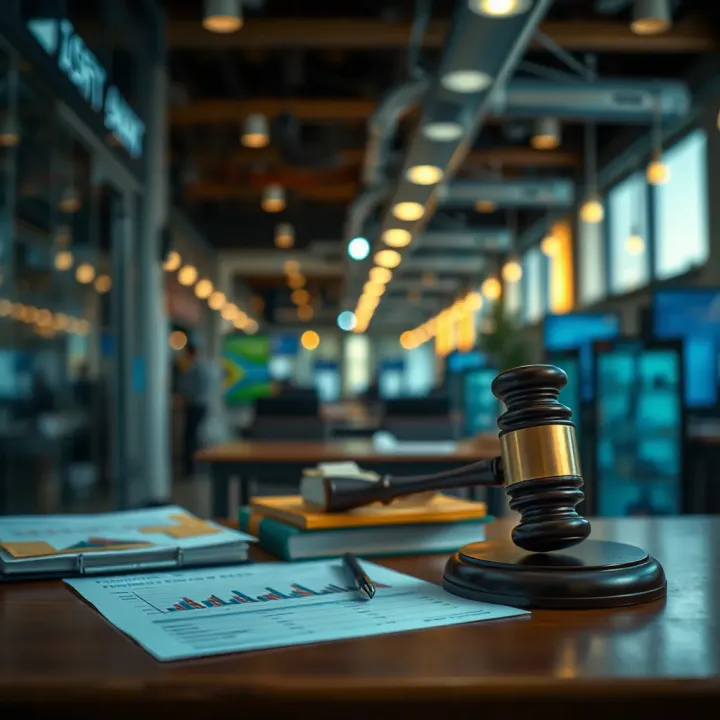 Illustration of a South African business environment with legal documents and compliance symbols