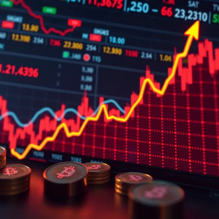 Graph showing upward trend with forex currency symbols and trading charts in the background