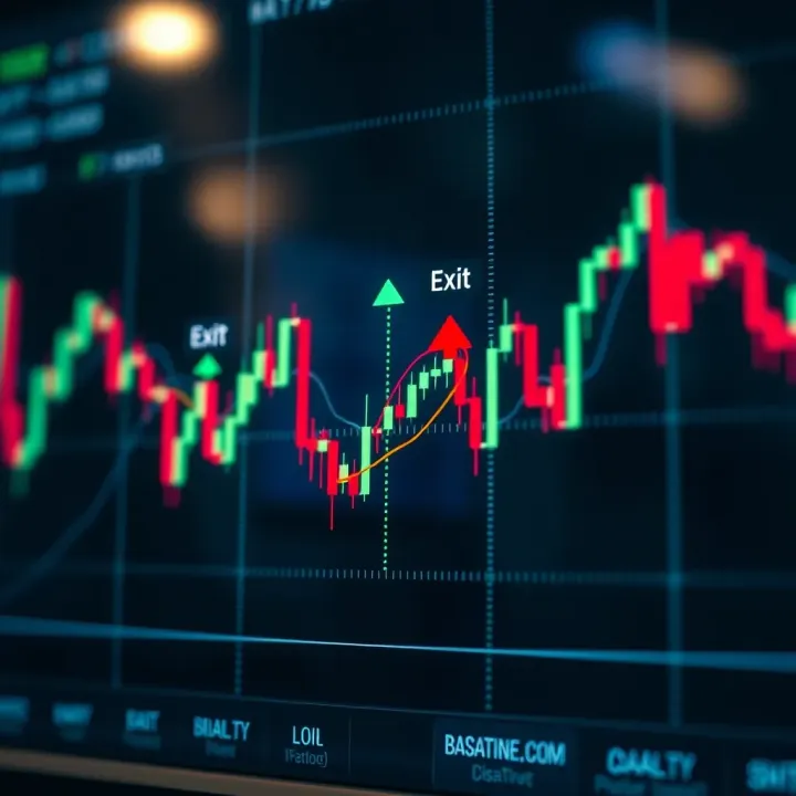 Chart showing upward and downward forex price trends with marked entry and exit points