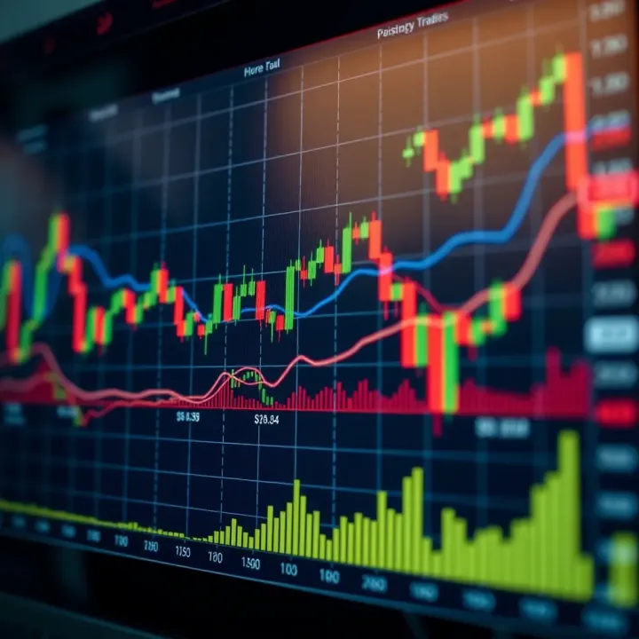 Chart displaying forex currency pairs with upward and downward trends representing trading strategies