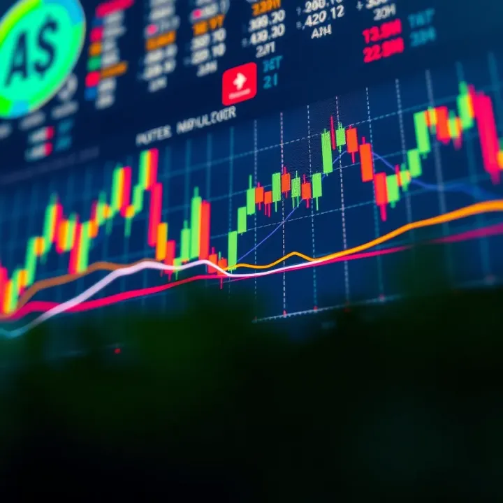 Graph showing forex market trends with candlestick patterns and moving averages