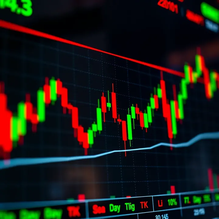 Graph showing rising currency exchange rates with green and red candlesticks