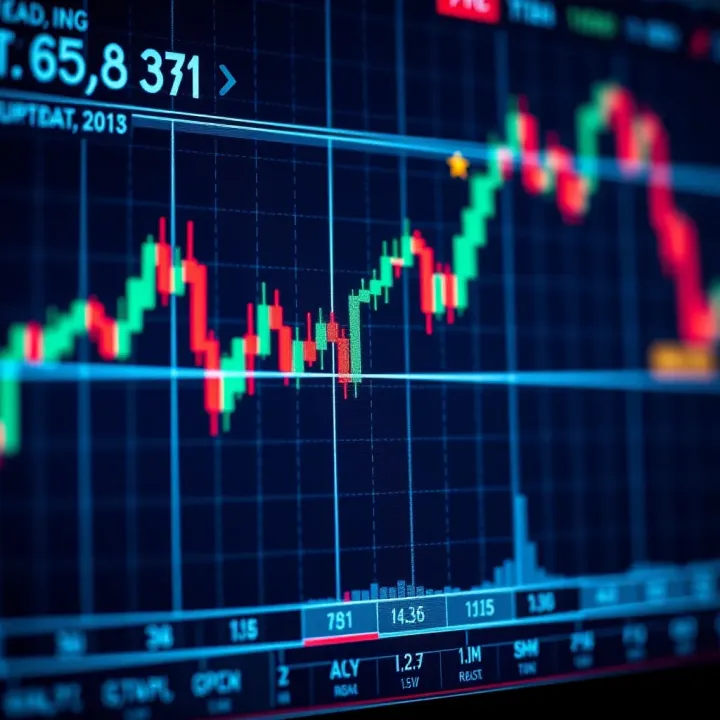 Illustration of a forex trading chart with upward trends and currency symbols