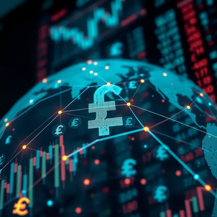 Global Currency Symbols Linked by Financial Data Flows Illustration of global currency symbols interconnected by financial data streams