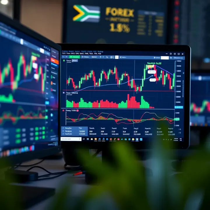 Computer screen displaying Forex trading platform with currency charts and demo account interface