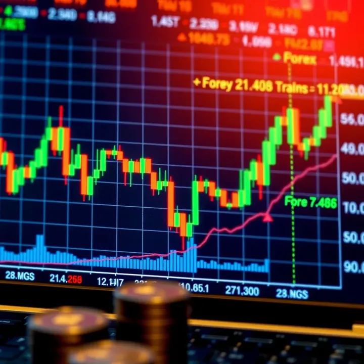 Forex Market Strategies and Risk Management in South Africa Graph showing forex market trends with currency pairs and trading strategy icons